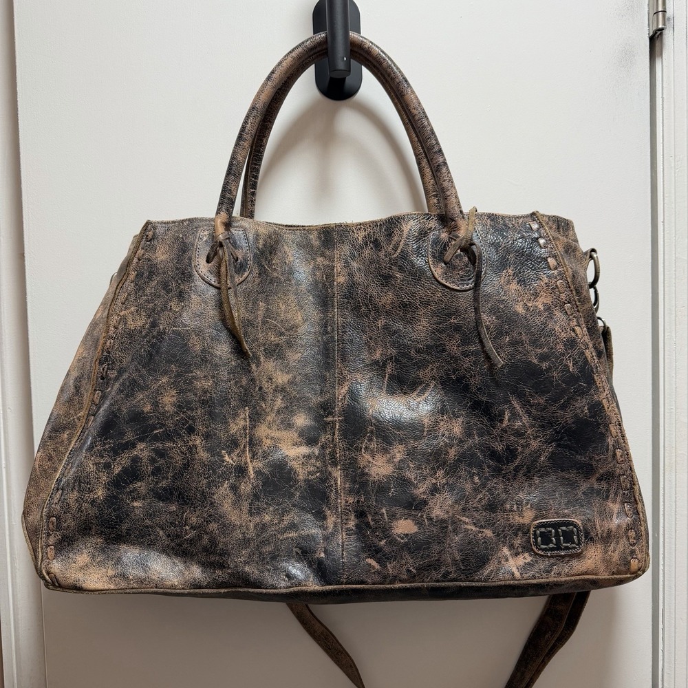 Bed Stu Handbag Black Lux Rustic Rockaway Leather Satchel Purse Tote Bag 18x12x6 - Picture 8 of 16